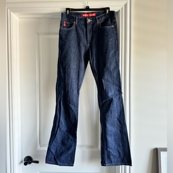 Y2K GUESS DARK BLUE DENIM JEANS WITH BOOTCUT - CUT/COUPE STYLE - Picture 1 of 4